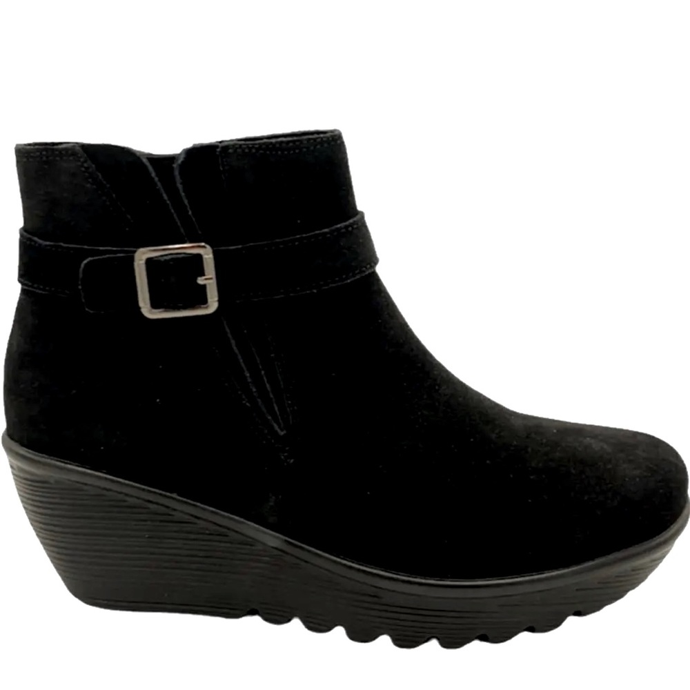 Skechers Suede Parallel Wedge Ankle Boots Day Date Black sz 6.5